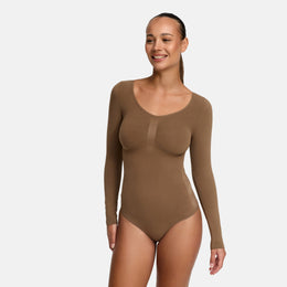 Body modelujące wyszczuplające z długim rękawem i stringami