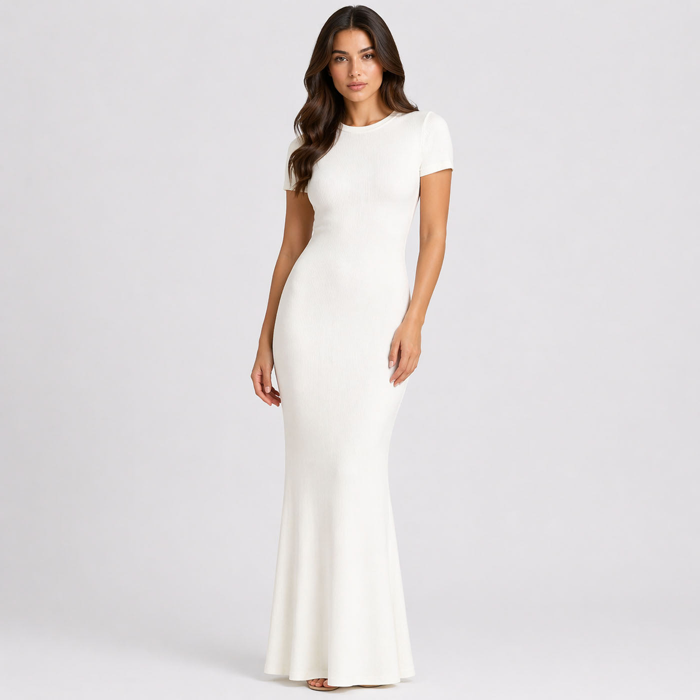 Robe longue en maille côtelée