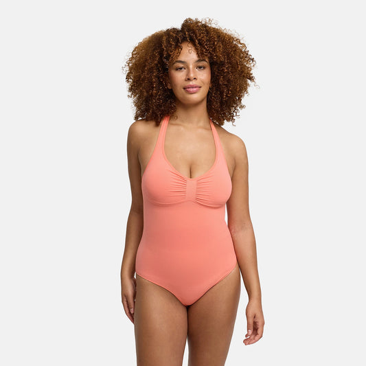 Neckholder Bodysuit Sculpting Shapewear mit integrierten Pads mit Slip