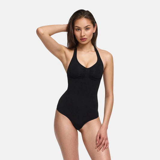Neckholder Bodysuit Sculpting Shapewear mit integrierten Pads mit String